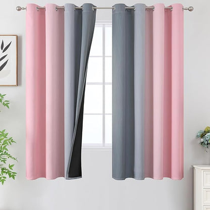 Estelar Textiler Ombre Gray and Pink Blackout Curtains 63 Inch Length 2 Panels by ESTELARTEXTILER