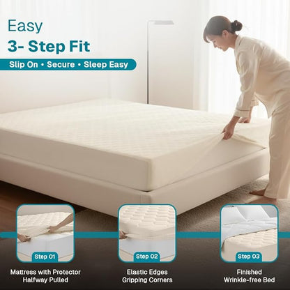 FABDREAMS Organic Quilted Mattress Protector Cal King Size | Mattress Pad| - Image 4