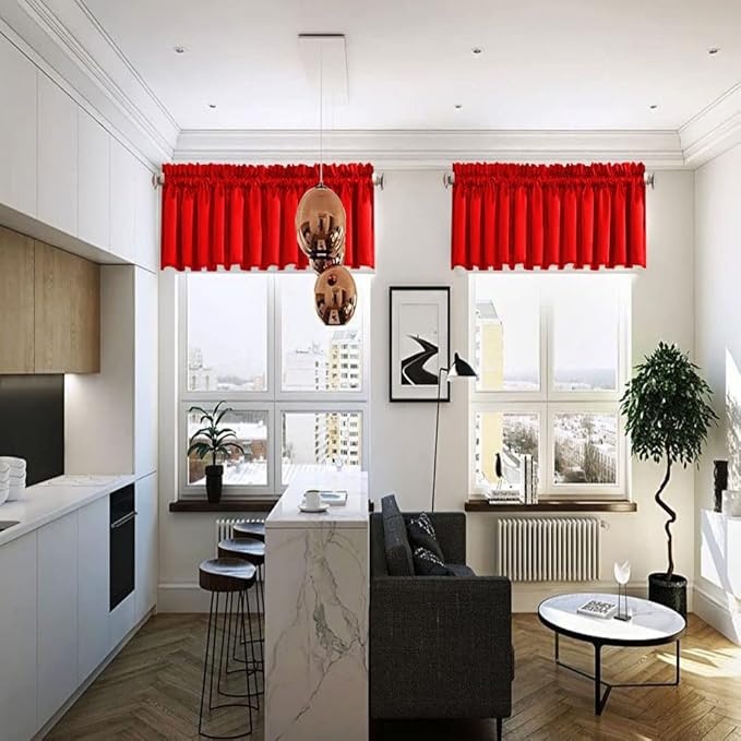 Red Valances for Window Kitchen Valances Darkening Valance for Living Room - Image 2