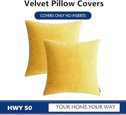 HWY 50 Yellow Velvet Throw Pillow Covers 22x22 Inch - Image 6