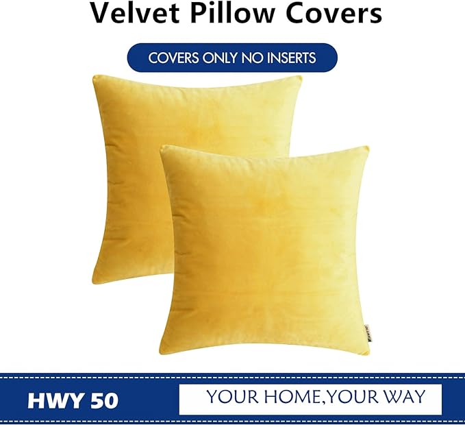HWY 50 Yellow Velvet Throw Pillow Covers 16x16 Inch - Image 6