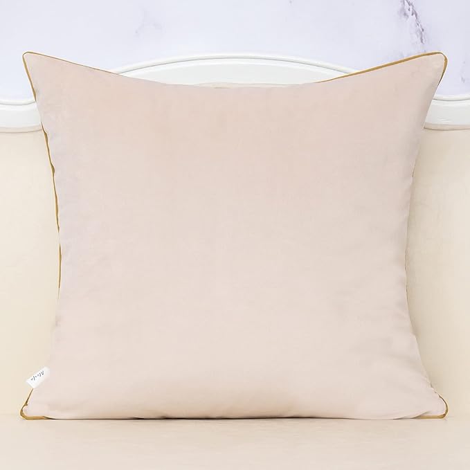 Alerfa 18 x 18 Inch Off White Beige Gold Leather Patchwork Velvet & Polyester - Image 2