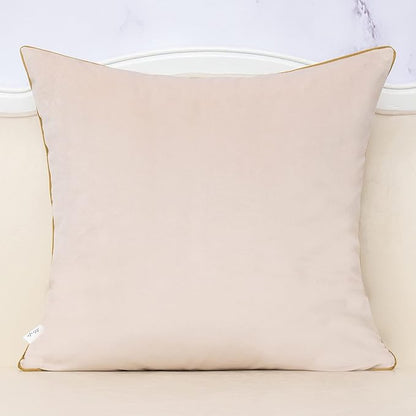 Alerfa 18 x 18 Inch Off White Beige Gold Leather Patchwork Velvet & Polyester - Image 2
