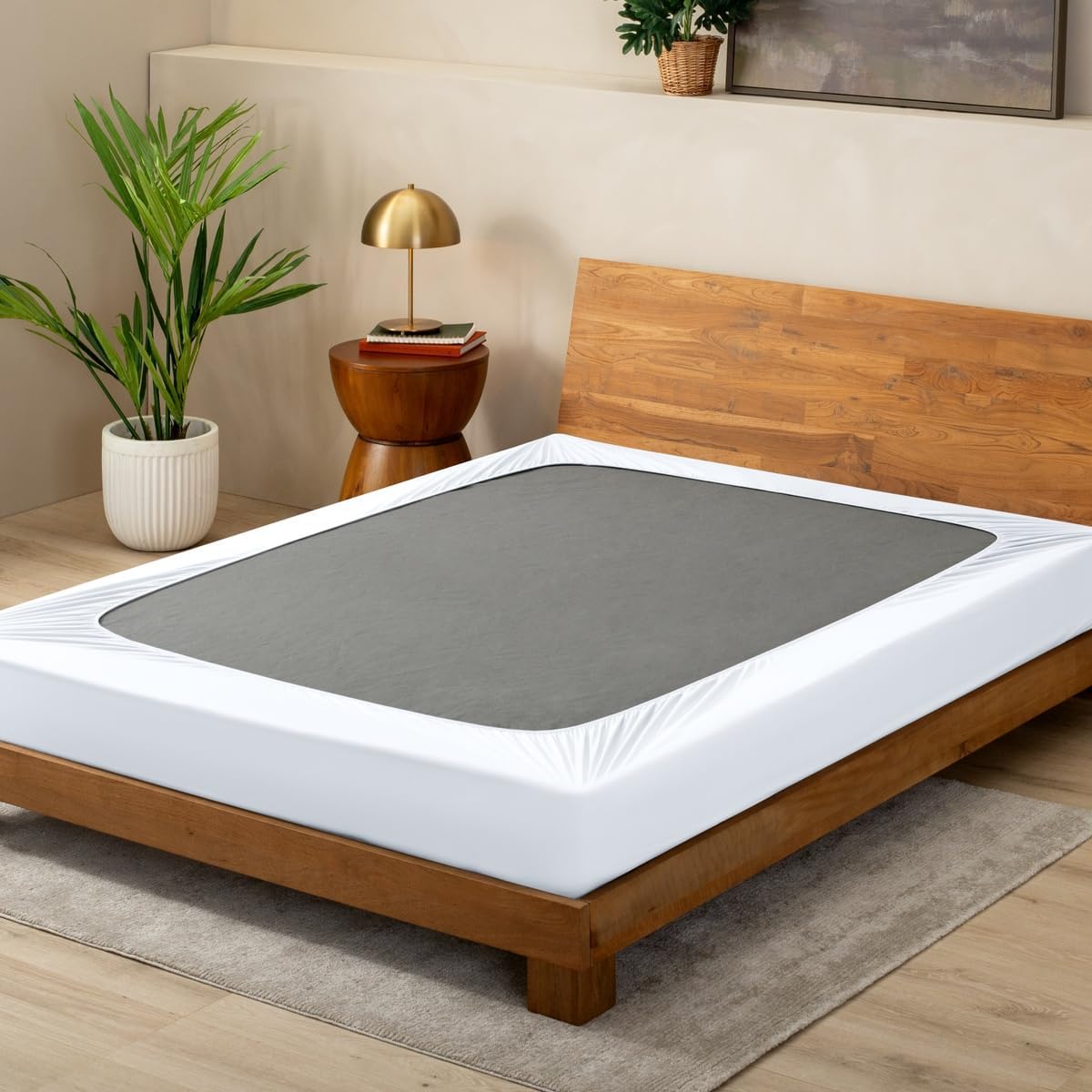 bare home king size box spring cover wrap shown in use