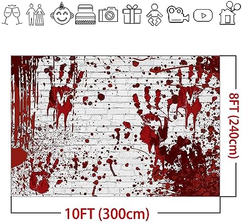 Mocsicka 10x8ft Halloween Backdrop Bloody Horror Scary Handprint Bloodstain Splashes of Blood Halloween Party Decorations Banner Photo Booth Props