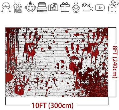 Mocsicka 10x8ft Halloween Backdrop Bloody Horror Scary Handprint Bloodstain Splashes of Blood Halloween Party Decorations Banner Photo Booth Props