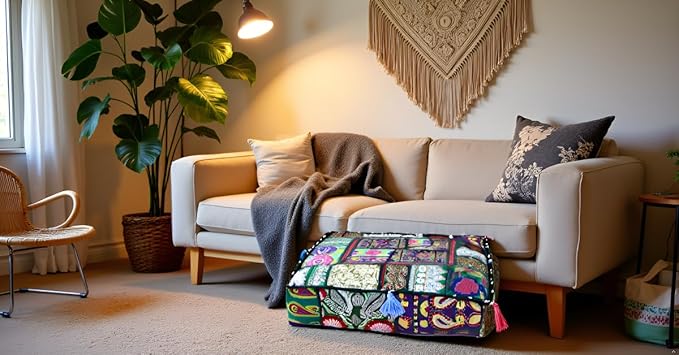 CRAFT KALA Indian Square Patchwork Traditional Pouf Cover Indian Living Room - Image 8