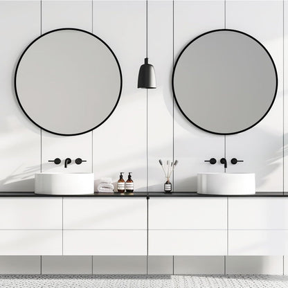 round mirror 30 inch, circle black mirror, matte, close-up detail
