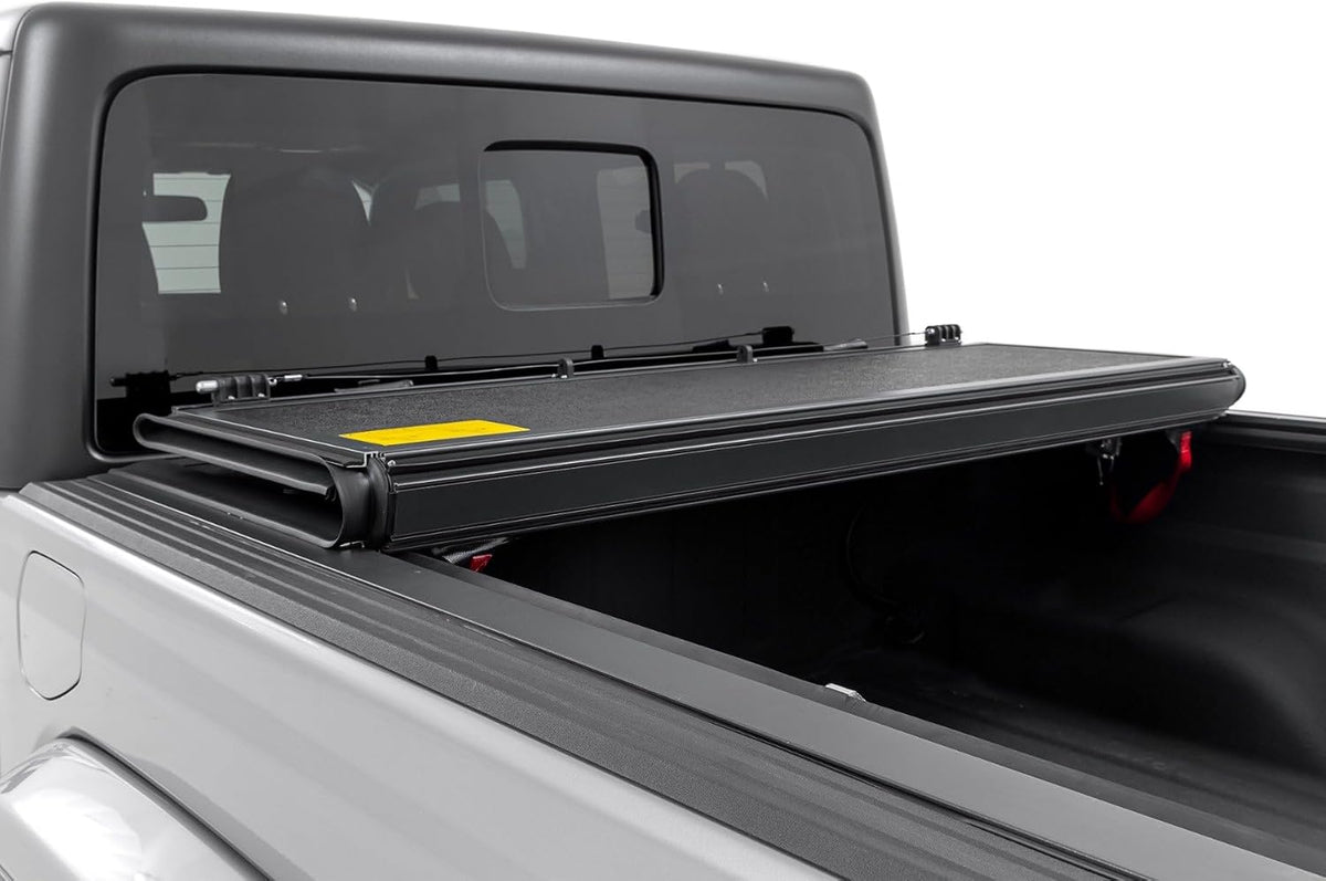 rough country hard low-profile tri-fold tonneau cover for showing dimensions