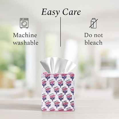 CPC Pink Sapphire Hand Block Printed Cotton Tissue Box Cover 5" x 5" x 5.5" - Image 8