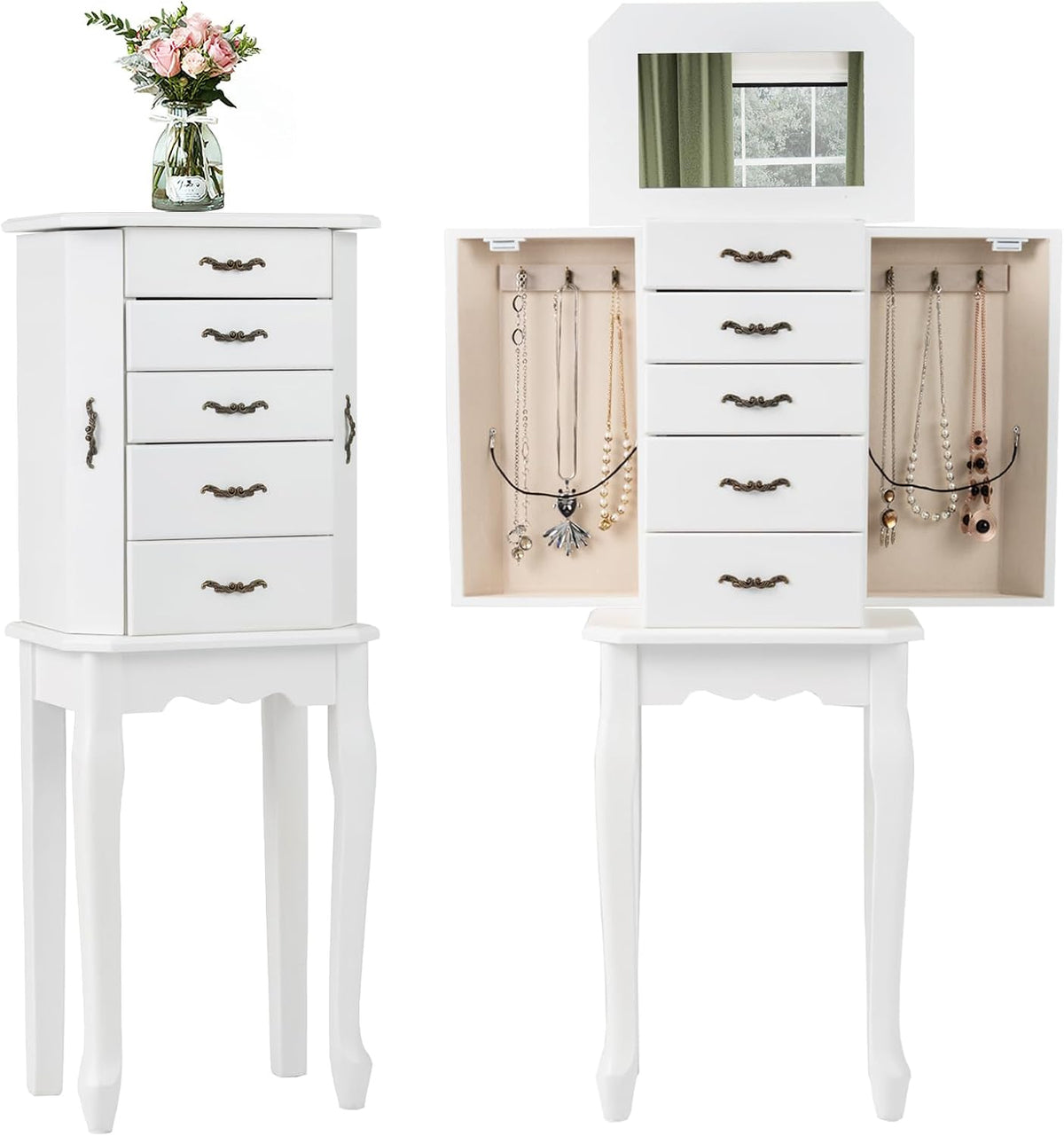 charmaid standing jewelry cabinet with 4 drawers, flip, main product view