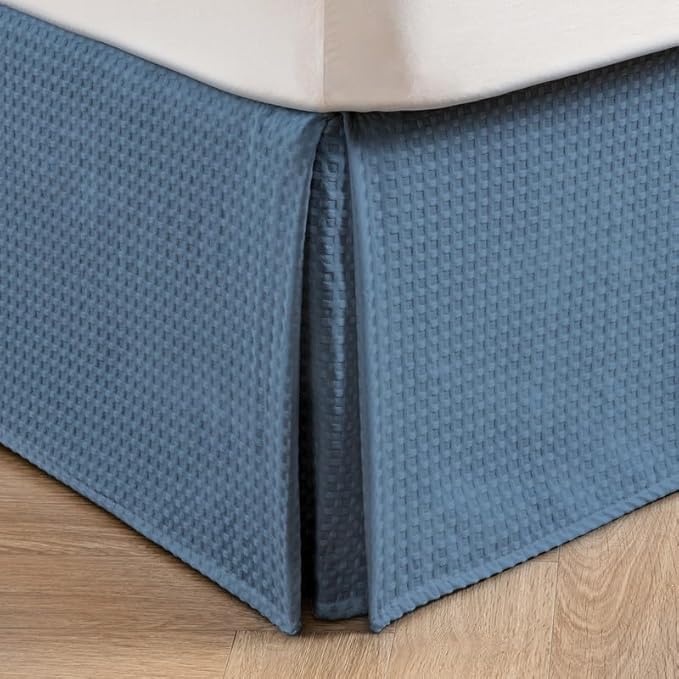 MIYE Pleated Waffle Weave Bed Skirt, Tailored Dust Ruffle 12 Inch Drop Easy Fit - Image 4