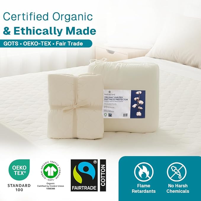 FABDREAMS Organic Quilted Mattress Protector Queen Size | Mattress Pad| - Image 7