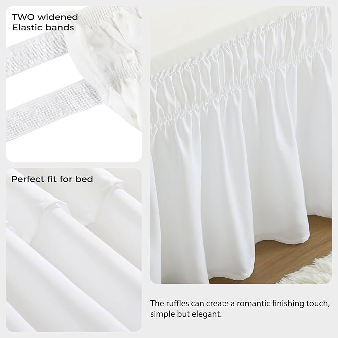 RIMELA White Bed Skirt Queen Size 18 Inch Drop, Elastic Bed Skirting - Image 8