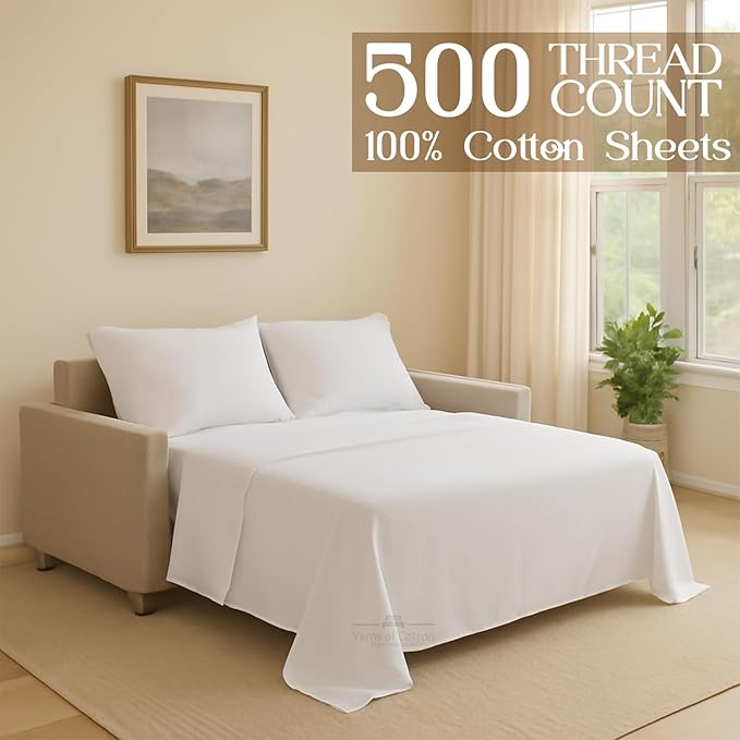 Sleeper Sofa 4 Piece Bed Sheet Set Premium Quality 100% Cotton 500 Thread Count - Image 2