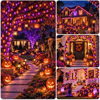 2PK 100 LED 86FT Connectable C9 Halloween Lights Outdoor, Purple and Orange