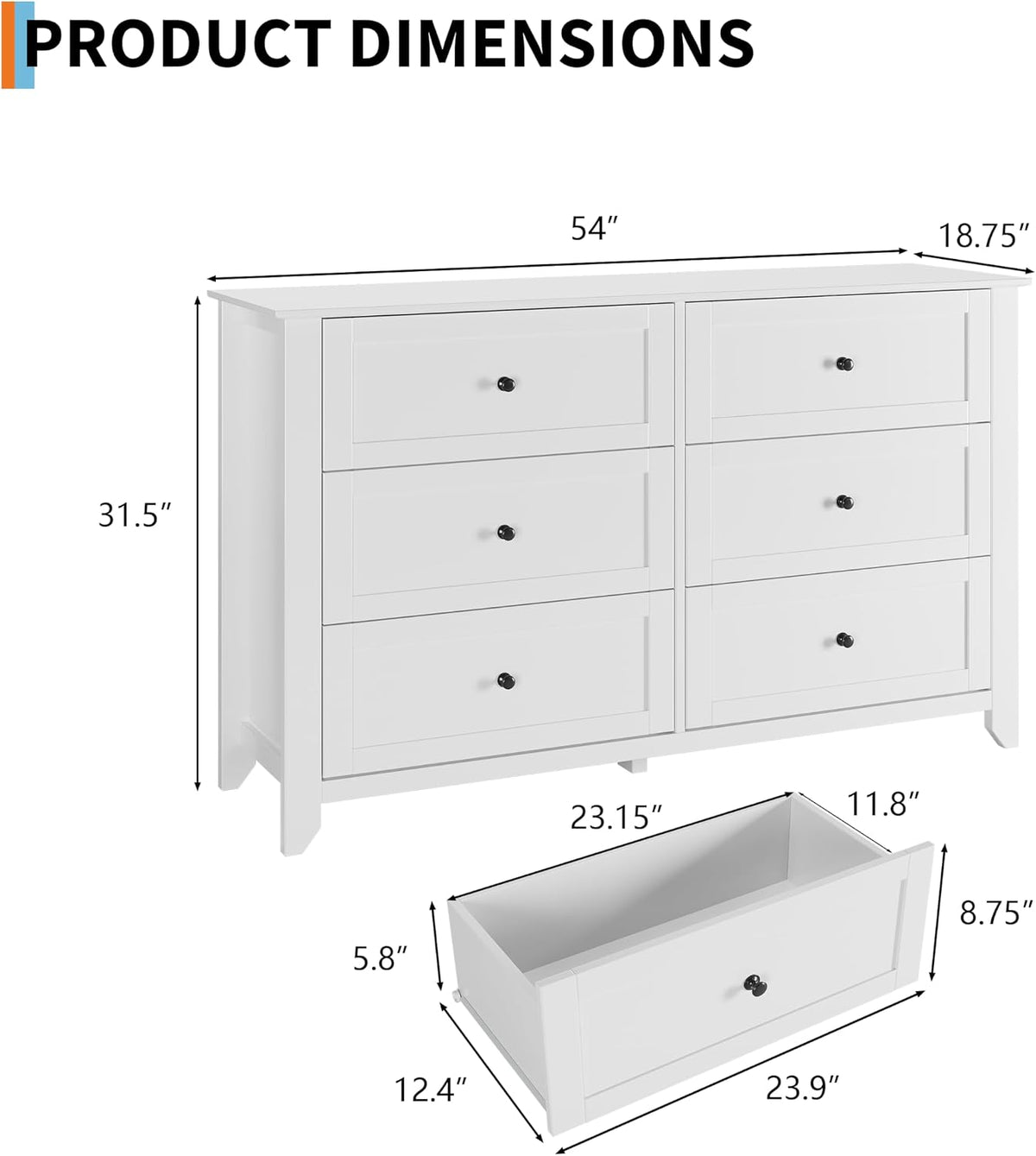 garveehome white 6 drawer dresser for bedroom shown in use