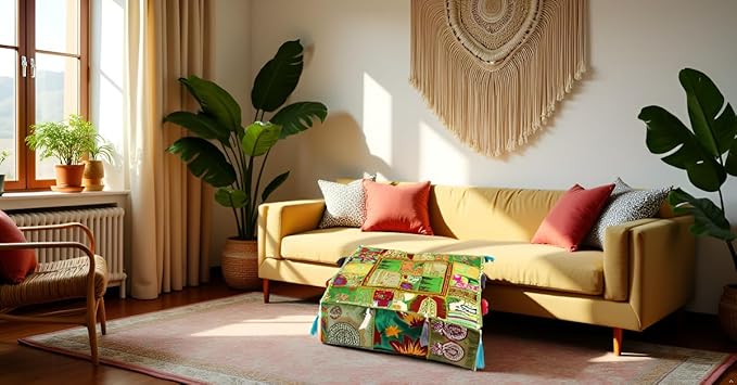 CRAFT KALA Indian Square Patchwork Traditional Pouf Cover Indian Living Room - Image 6