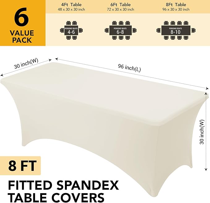 6-Pack Premium Cream Spandex Tablecloths - Image 6