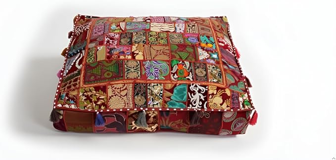 CRAFT KALA Indian Square Patchwork Traditional Pouf Cover Indian Living Room by CRAFTKALA
