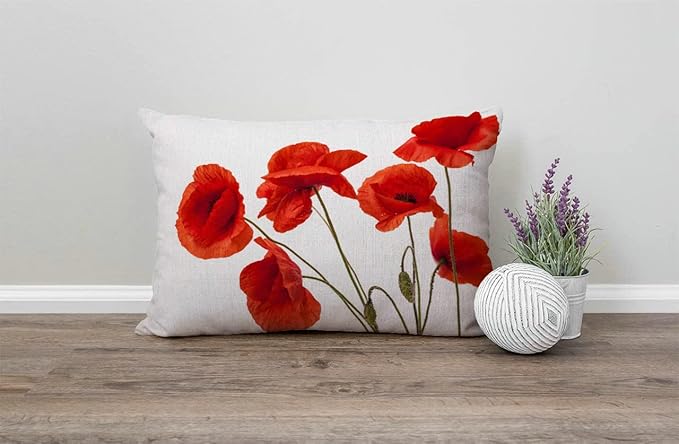 Solekla Poppy Flowers Farmhouse Pillow Covers 12x20 Inch, Home Decorative Throw - Image 4
