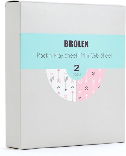 Stretchy Fitted Pack n Play Playard Sheet Set BROLEX 2 Pack Portable Mini Crib - Image 2