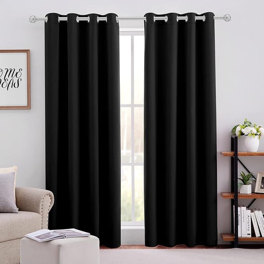 HOMEIDEAS Blackout Curtains for Bedroom 52 X 96 Inch Long 2 Panels Set Black by HOMEIDEAS