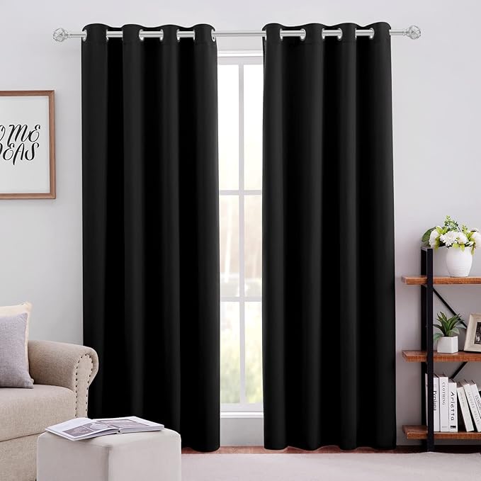 HOMEIDEAS Blackout Curtains for Bedroom 52 X 84 Inch Long 2 Panels Set Black by HOMEIDEAS