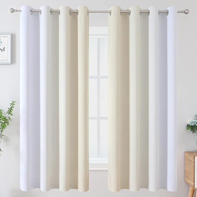 Estelar Textiler Beige and Grayish White Blackout Curtains & Drapes - Image 2