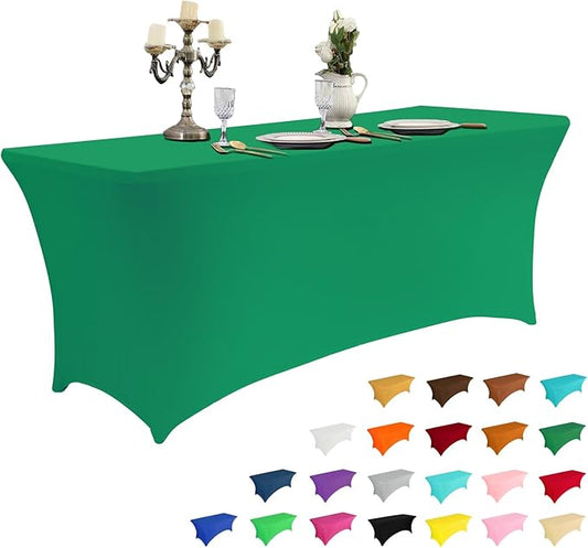 IVAPUPU 6FT Table Cloth for Rectangular Fitted Events Stretch Emerald Green by IVAPUPU