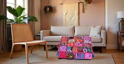 CRAFT KALA Indian Square Patchwork Traditional Pouf Cover Indian Living Room - Image 2