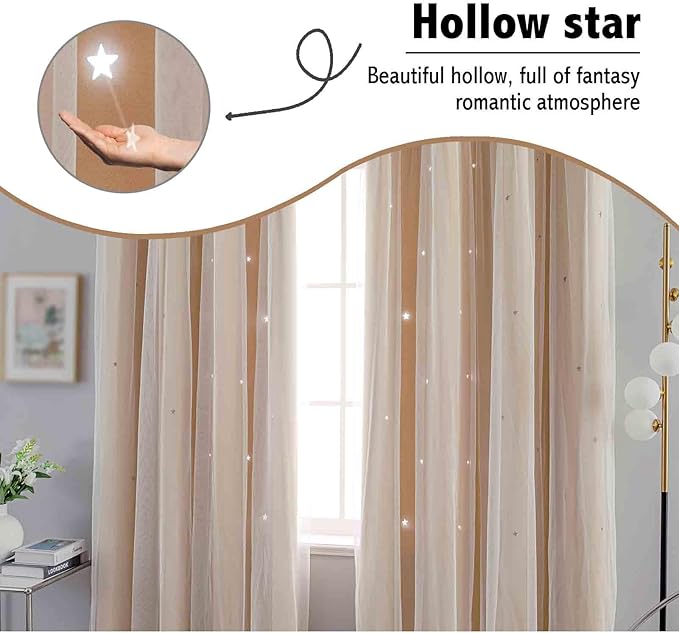 Anytime Romantic Kids Curtain, Hollow-Out Stars Window Curtain Double Layer - Image 7