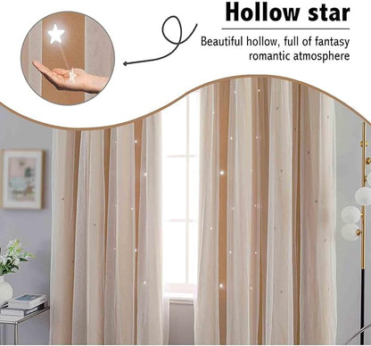 Anytime Romantic Kids Curtain, Hollow-Out Stars Window Curtain Double Layer - Image 7