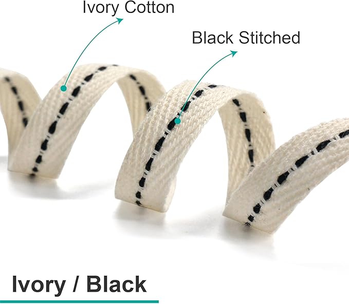 CT CRAFT LLC Ivory Cotton Black Stitched Ribbon 3/8" x 10 Yards - Image 6