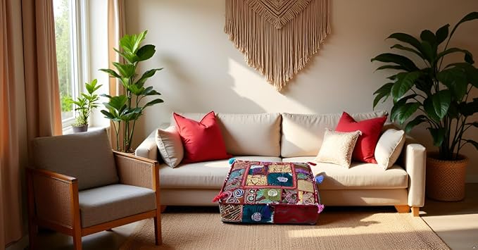 CRAFT KALA Indian Square Patchwork Traditional Pouf Cover Indian Living Room - Image 2