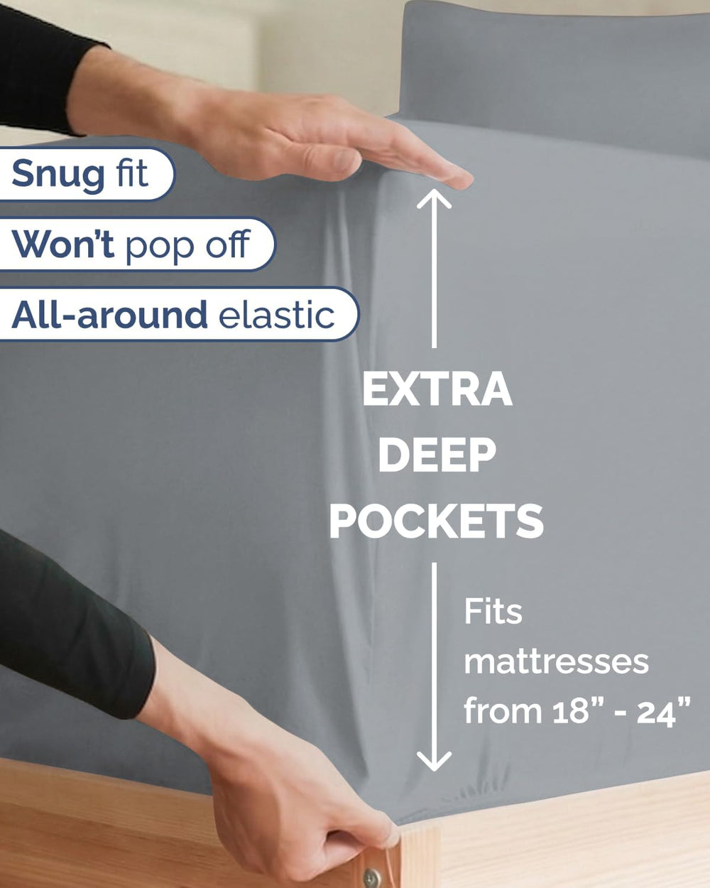 Extra Deep Twin XL Sheet Set - 3 Piece College Dorm Room - Steel Blue