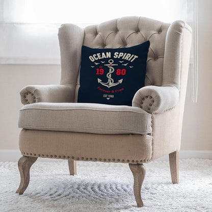 Moslion Nautical Throw Pillow Cover Ocean Spirit Anchor Quote Cotton Linen - Image 4