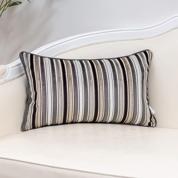 Yangest Grey Striped Throw Pillow Cover Multicolor Velvet Cushion Cover by Yangest