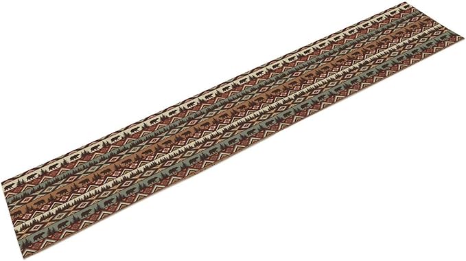 Rustic Bear Table Runner, Cabin Wild Animal Deer Moose Pine Tree Aztec Native - Image 8