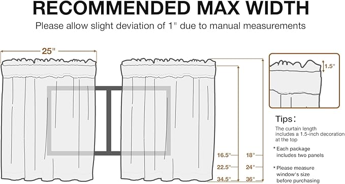 Anmao Non-See-Through Valance Kitchen Curtains 36 Inch Length 2 Panels Set - Image 7