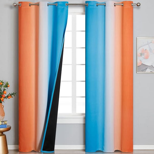Thermal Insulated Blue and Orange Curtains by ESTELARTEXTILER