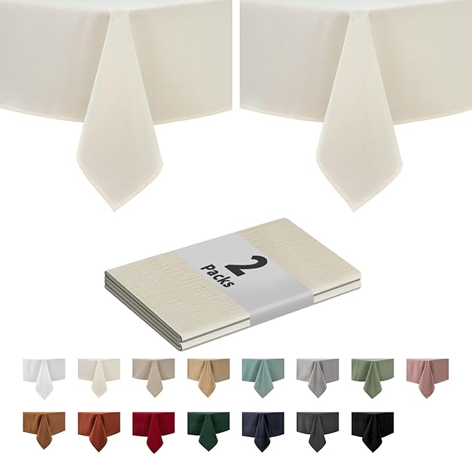 maxmill 2 Pack 60 x 84 Inch Ivory Faux Linen Textured Rectangle Tablecloth by maxmill