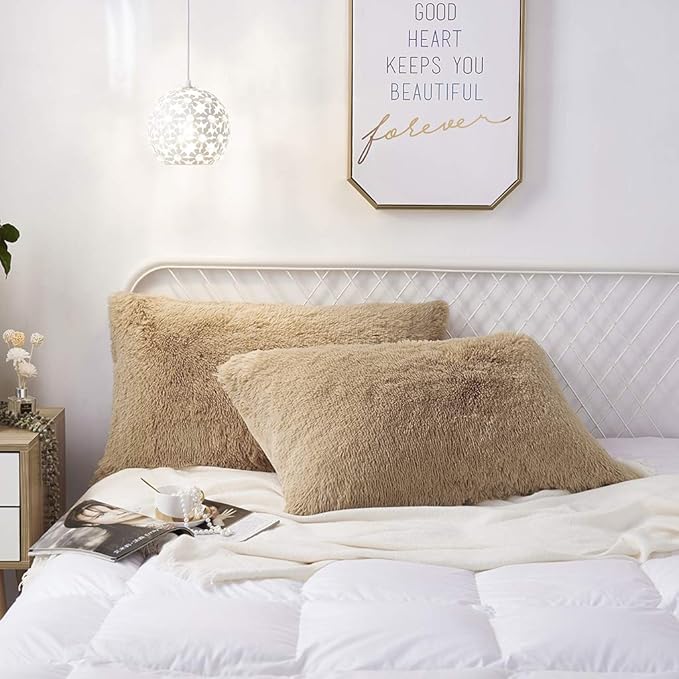 Uhamho Set of 2 Standard Pillowcases Faux Fur Throw Pillow Covers Queen Size - Image 3