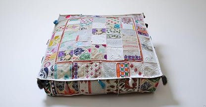 CRAFT KALA Indian Square Patchwork Traditional Pouf Cover Indian Living Room - Image 7