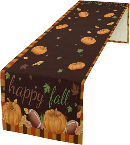 Happy Fall Pumpkin 13x36 inch Rustic Floral Linen Table Runner - Image 2