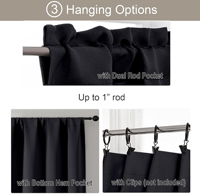 Gwine Black Blackout Curtains for Bedroom 45 Inch Length, Room Darkening Window - Image 5