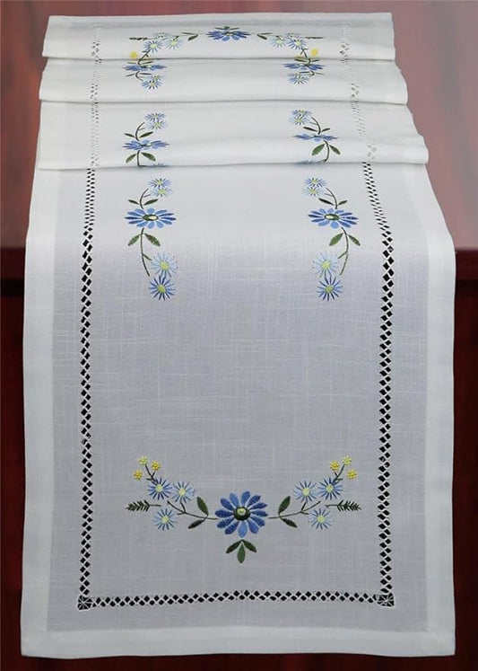 Creative Linens Hemstitched Embroidered Daisy Flower Table Runner 15x52 Dresser by Creative+Linens