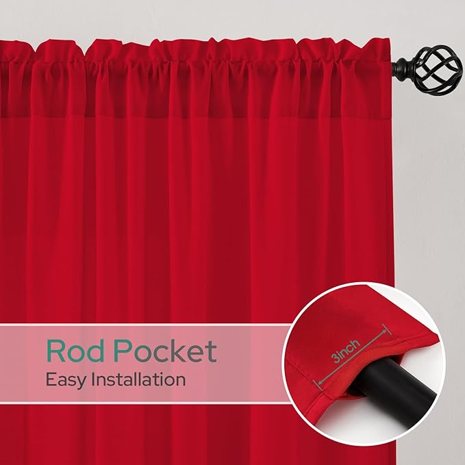 HOMEIDEAS Christmas Non-See-Through Red Privacy Semi Sheer Curtains 84 Inches - Image 5