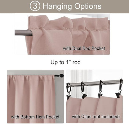 Gwine Blush Pink Blackout Curtains 30 Inch Length, Short Kitchen Curtains - Image 5