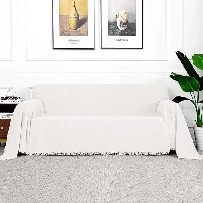 MYSKY HOME White Sofa Covers for 3 Cushion Couch Geometrical Living Room Sofa by MYSKYHOME